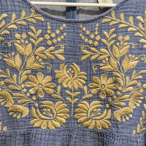 Sundance Embroidered Peplum Top Blue Tan L/S - Picture 3 of 6
